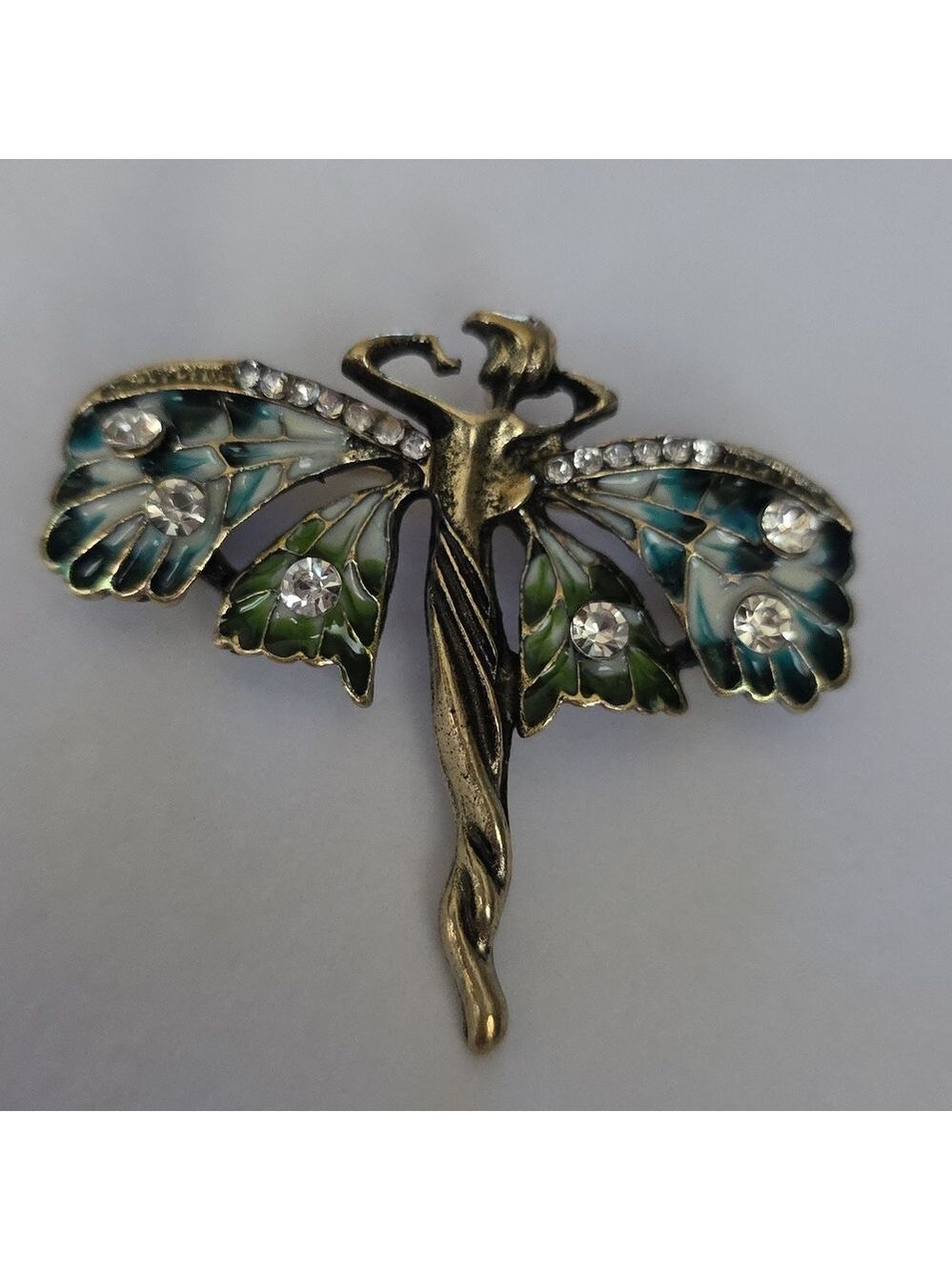 Fairy Brooch Beautiful WINGS Antique Gold Enamel Colors Necklace Combo